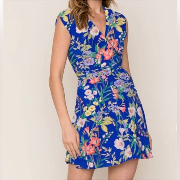 EUC - Yumi Kim Floral Blue Wrap Dress - size S - Picture 1 of 5